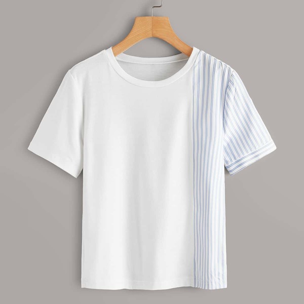 

Striped Panel Short Sleeve Tee, White