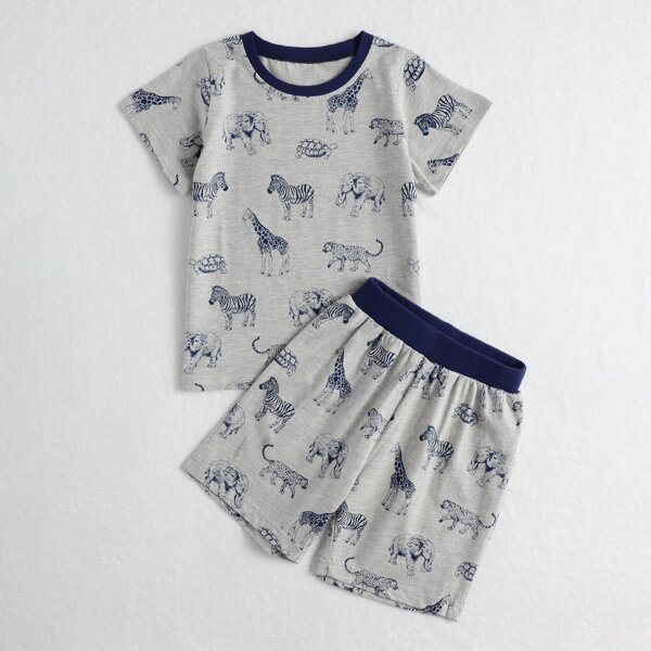 

Toddler Boys Animal Print PJ Set, Grey