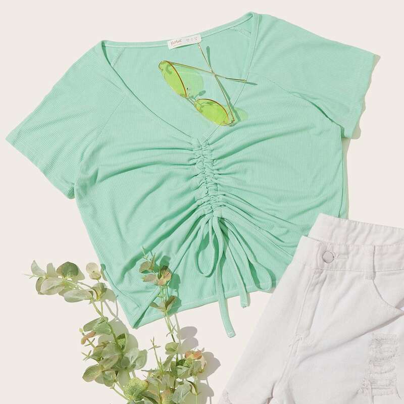 

Mint Green Drawstring Crop Top
