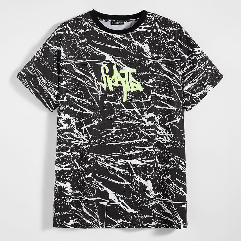 

Guys Letter Graphic Marble Tee, Black