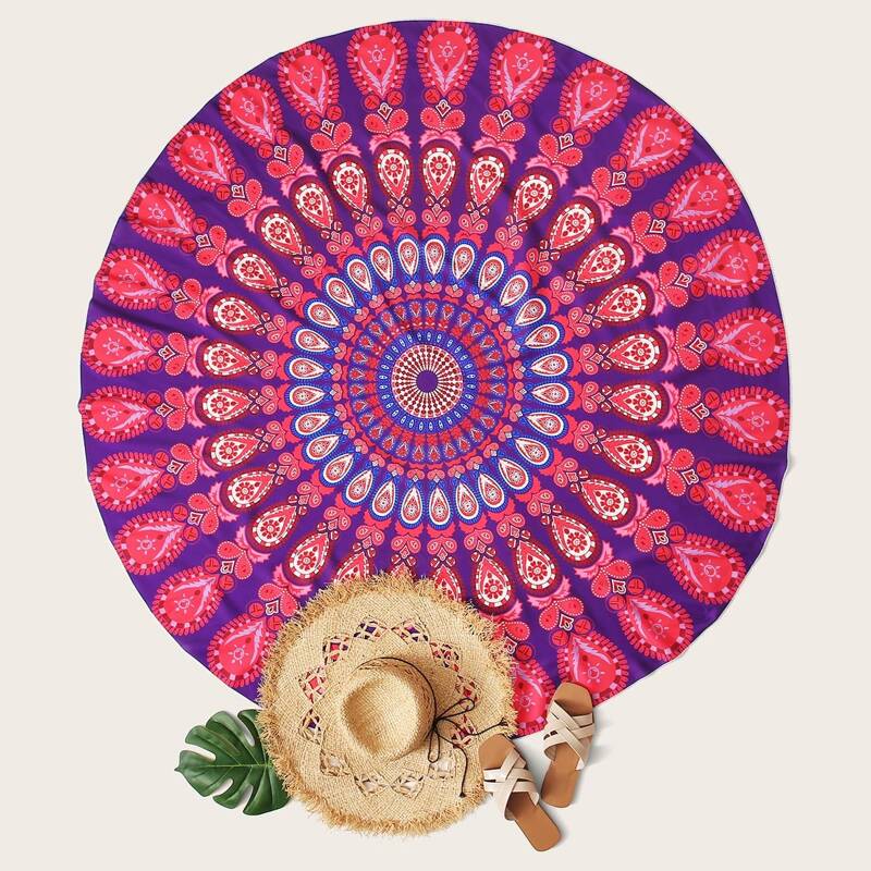 

Graphic Print Round Beach Blanket, Multicolor