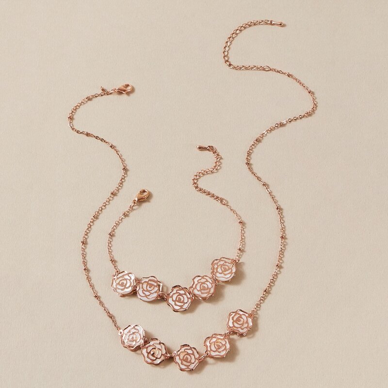 

2pcs Rose Decor Jewelry Set, Gold