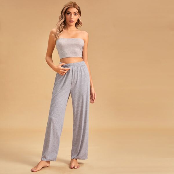 

Crop Tube Top With Pants PJ Set, Grey