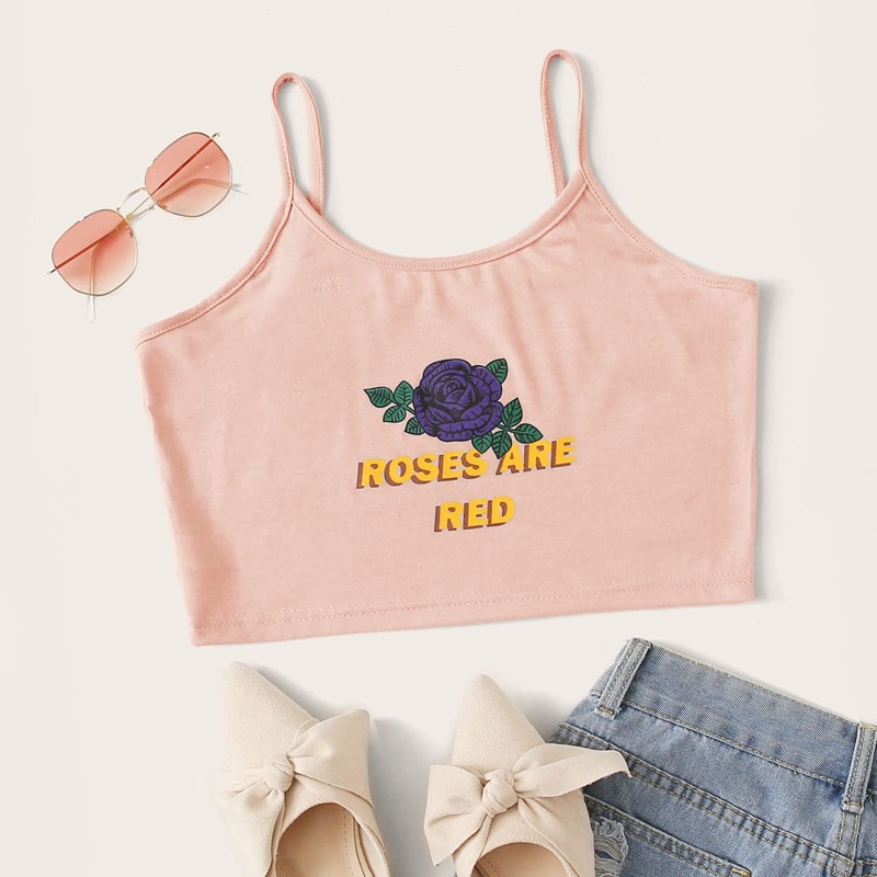 

Rose Graphic Crop Cami, Pink