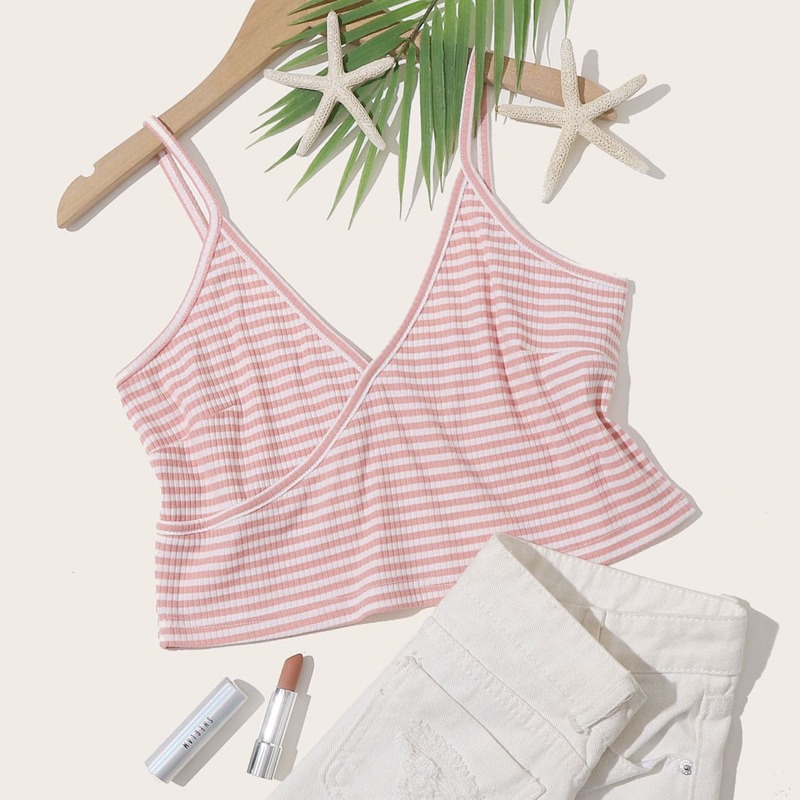

Striped Wrap Cami, Pink