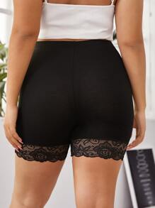 SHEIN LUNE Shorts biker con encaje en contraste - grande - Negro - Ver 2