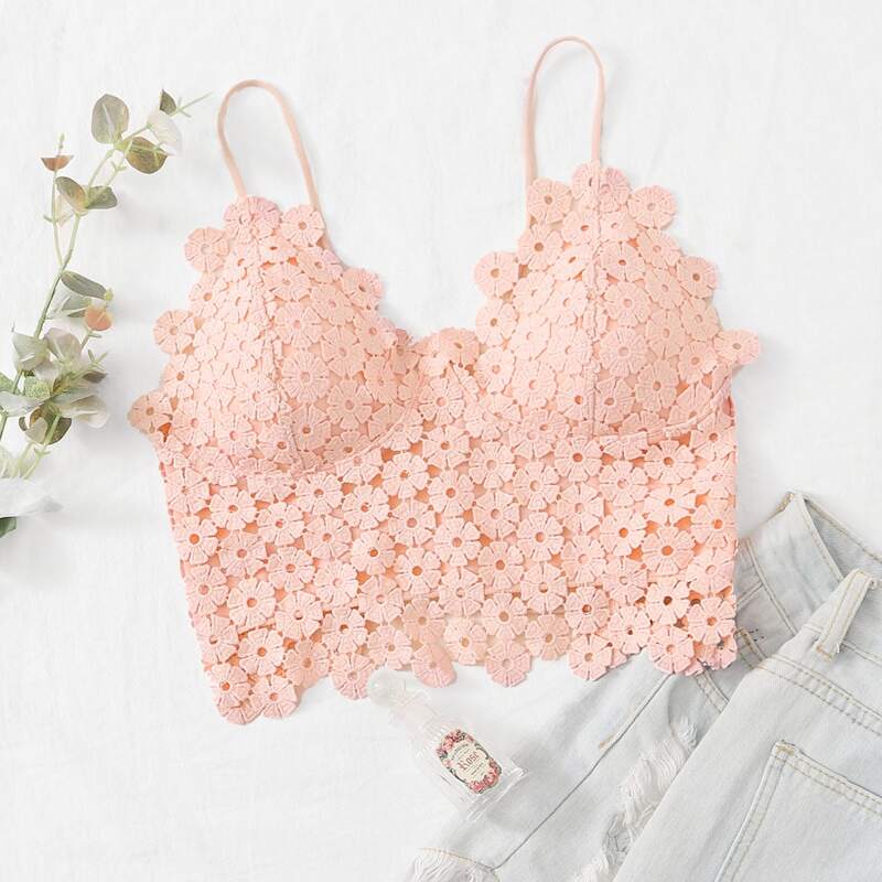 

Floral Guipure Lace Bralette, Pink