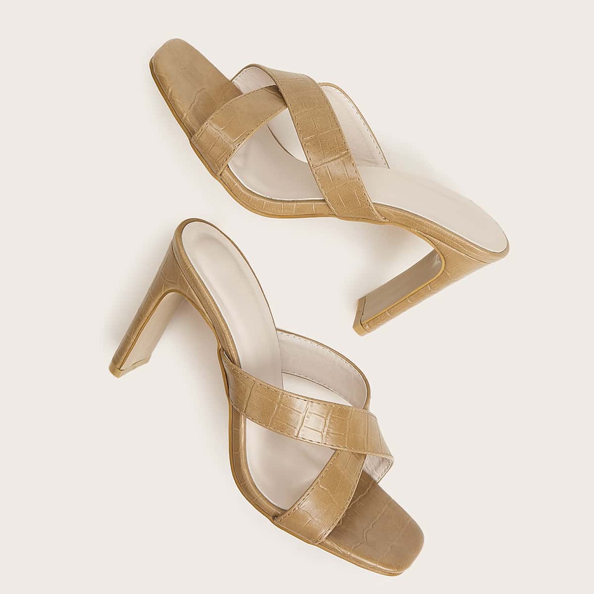 

Croc Embossed Criss Cross Heeled Mules, Brown