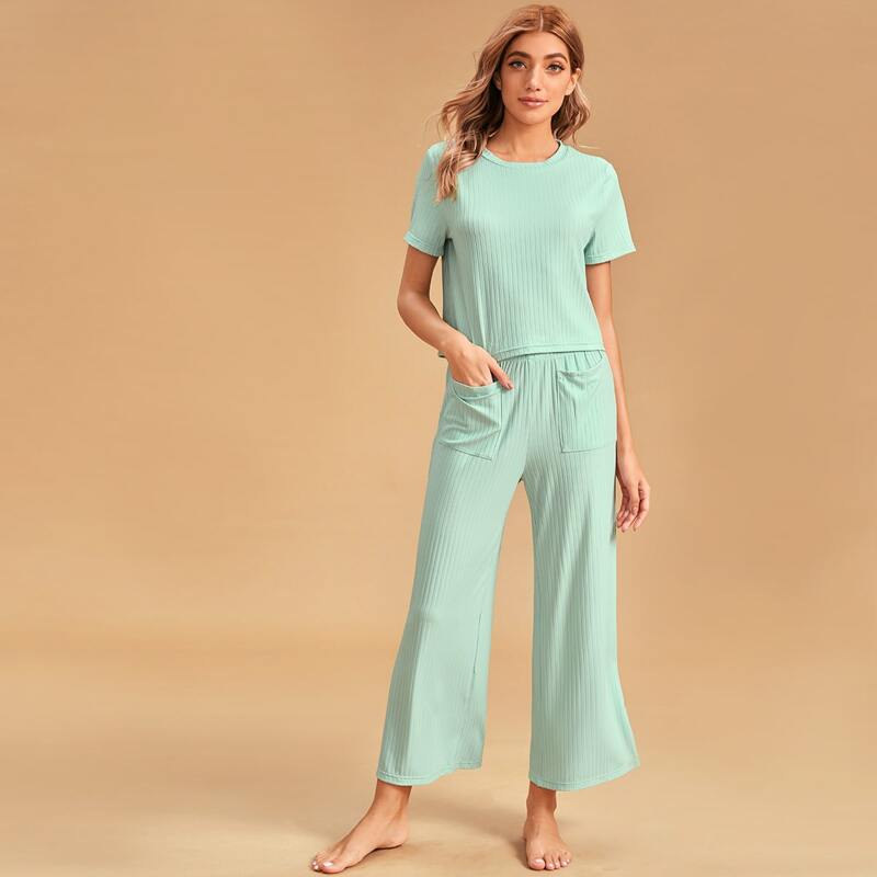 

Solid Double Pocket PJ Set, Green