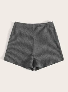 SHEIN EZwear Elastic Waist Rib-knit Shorts - Grey - View 3