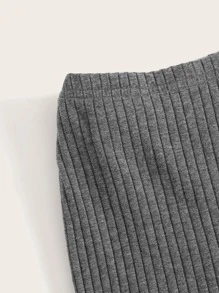 SHEIN EZwear Elastic Waist Rib-knit Shorts - Grey - View 4