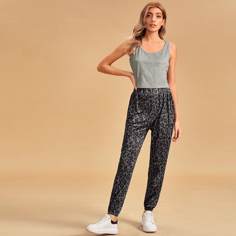 

Tank Top & Leopard Print Pants PJ Set, Multicolor