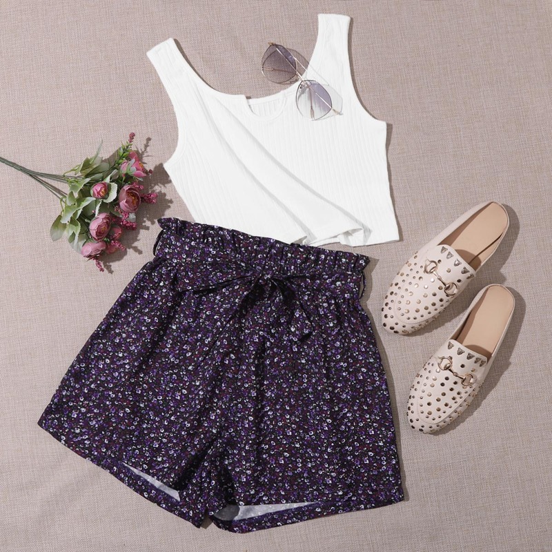 

White Tank & Ditsy Floral Shorts, Multicolor