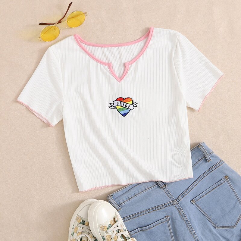 

Heart Embroidery Tee, White