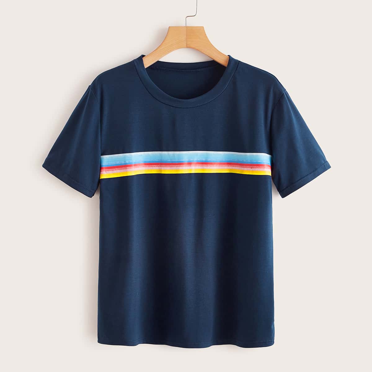 

Colorful Stripe Panel Tee, Navy blue