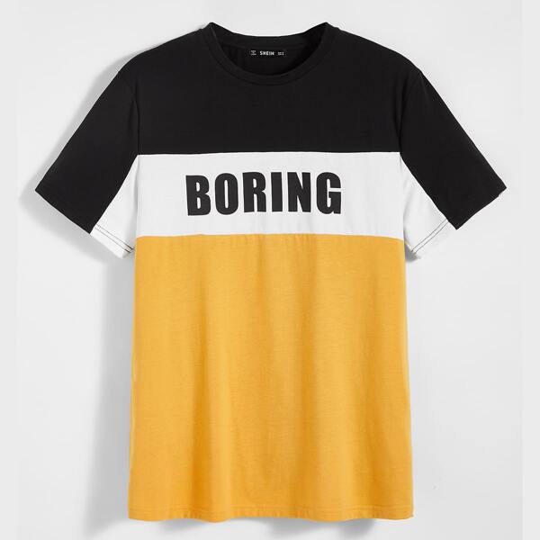 

Men Letter Graphic Color Block Tee, Multicolor