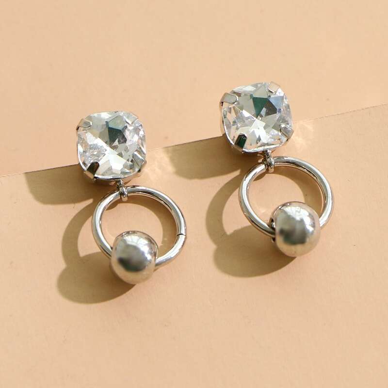 

Rhinestone Geometric Earrings, Silver
