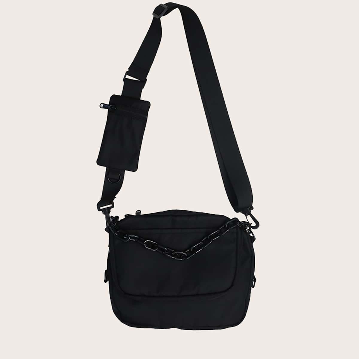 

Guys Chain Decor Minimalist Crossbody Bag, Black