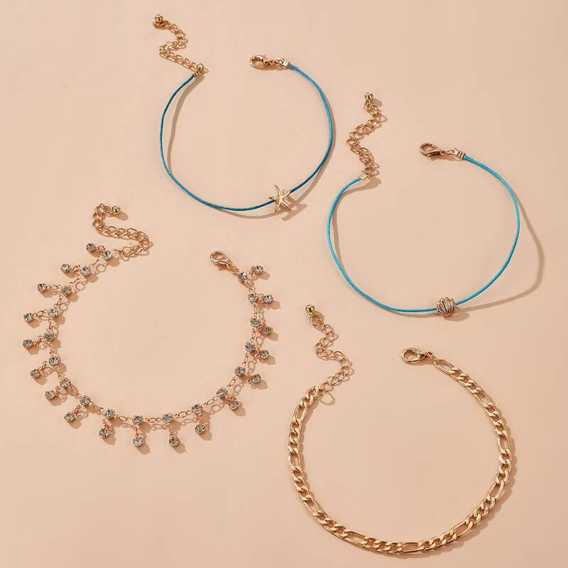 

4pcs Shell Decor Anklet, Gold