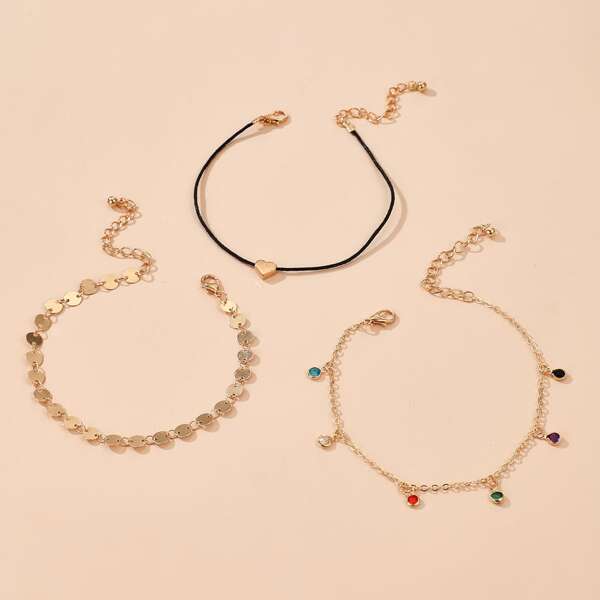 

3шт сердечный диск ножной браслет, Золотистый