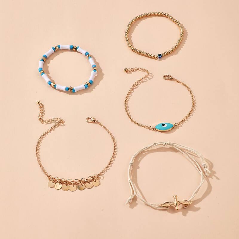 

5pcs Eye Charm Anklet, Gold