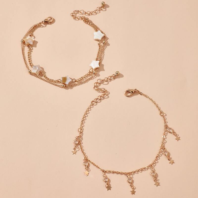 2pcs Star Tassel Anklet, Gold