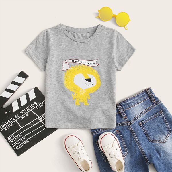 

Toddler Boys Letter & Cartoon Graphic Tee, Grey