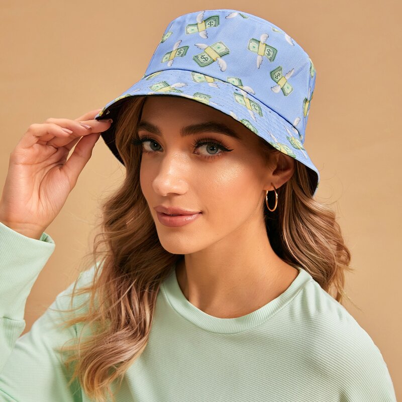 

Dollar Pattern Bucket Hat, Multicolor