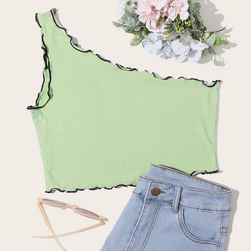 

One Shoulder Crop Green Top