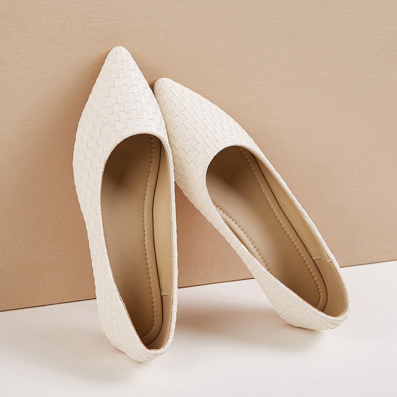 

Point Toe Woven Ballet Flats, Beige