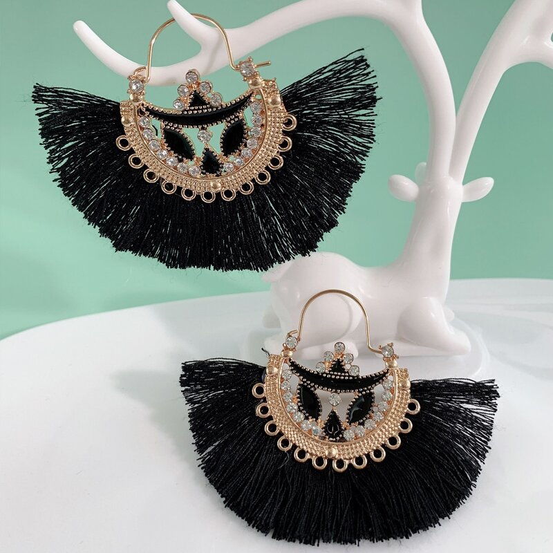 

Tribal Tassel Earrings, Black