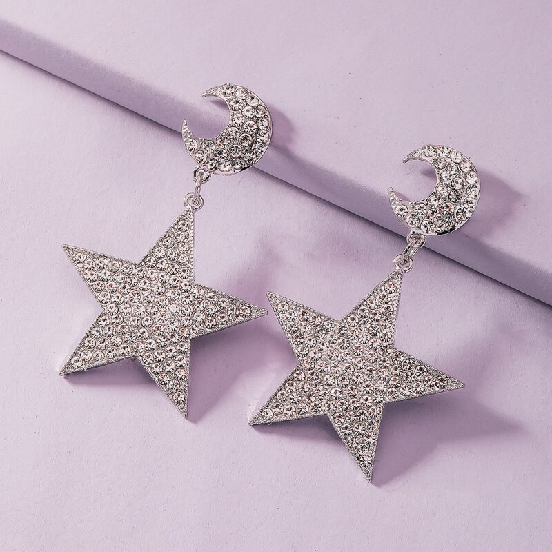 

Star & Moon Charm Drop Earrings, Silver