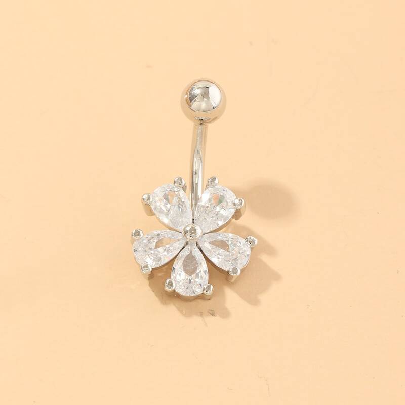 

Floral Decor Belly Ring, White
