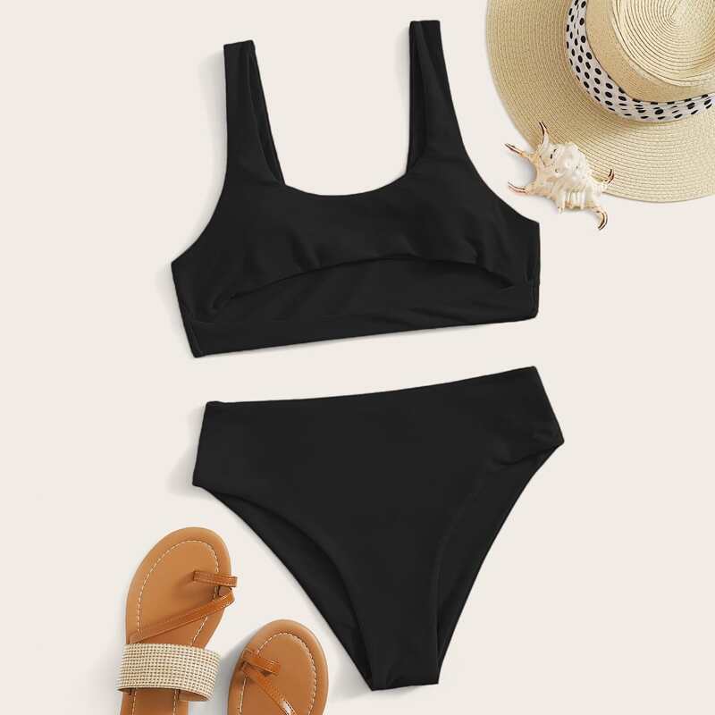 

Cut-out High Waisted Bikini Swimsuit, Black