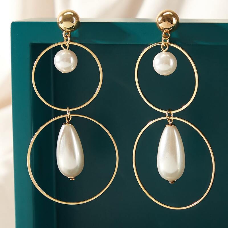 

Faux Pearl Decor Drop Earrings, Gold