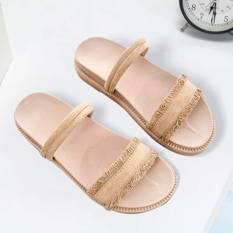 

Fringe Trim Two Way Wear Sandals, Khaki