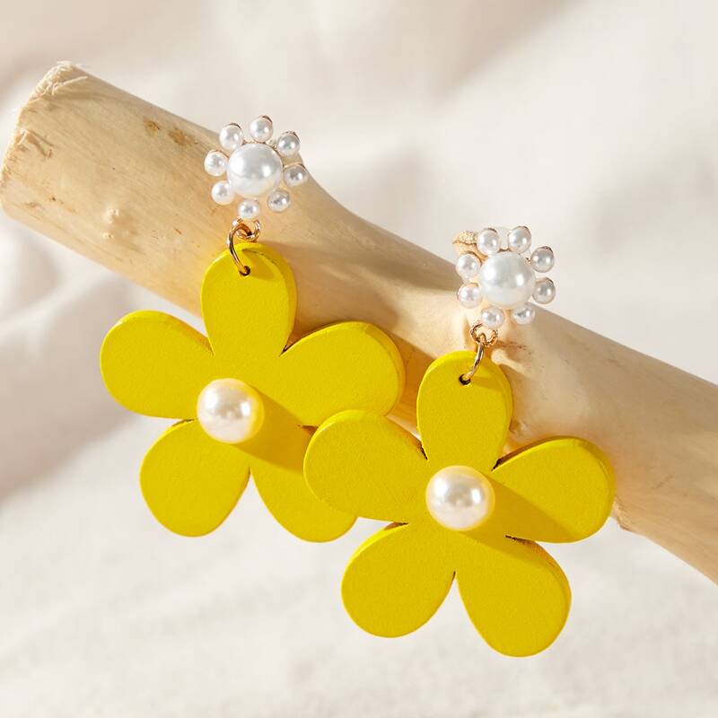 

Floral Charm Drop Earrings, Yellow