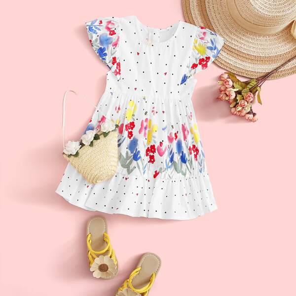 

Baby Girl Floral Print Ruffle Hem Dress, Multicolor