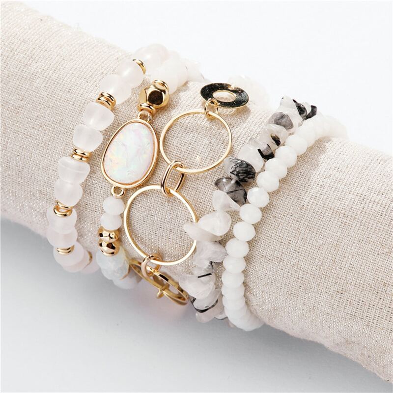 

5pcs Geometric Crystal Bracelet, White