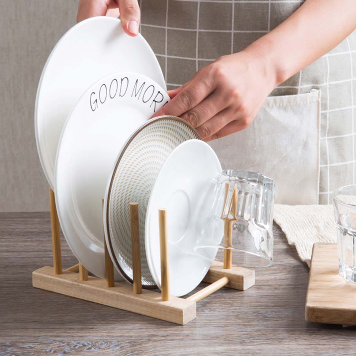 

Wooden Dinner Plate Storage Rack, Brown