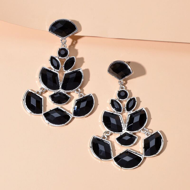 

Rhinestone Fan Drop Earrings, Black