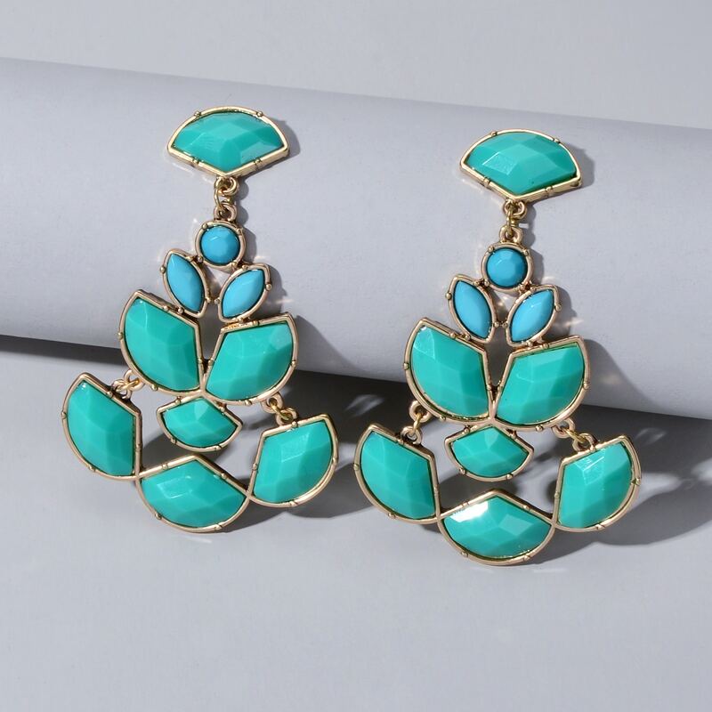 

Rhinestone Fan Drop Earrings, Turquoise