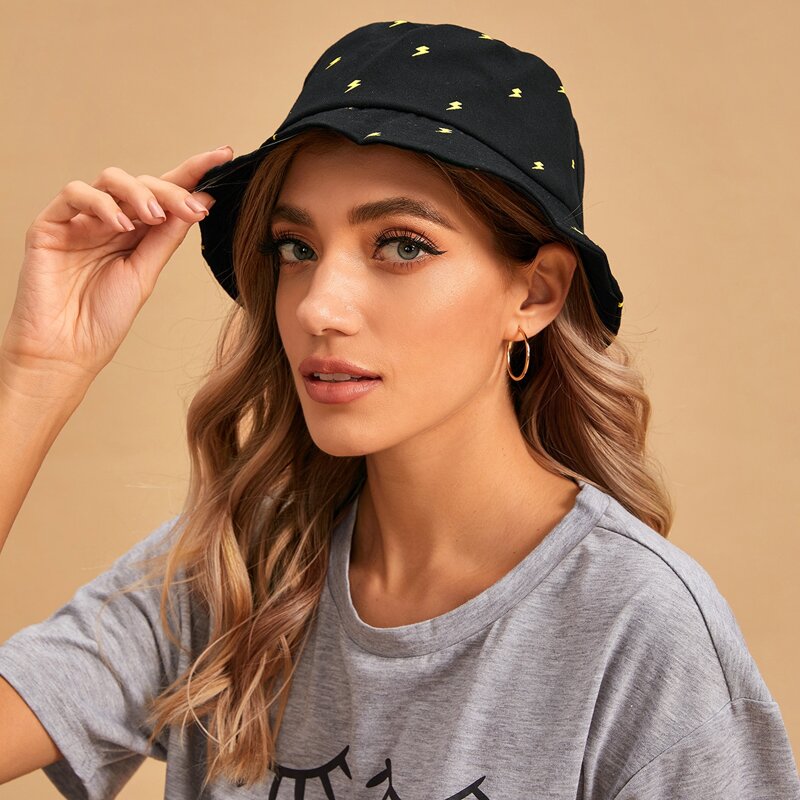 

Thunder Pattern Bucket Hat, Black