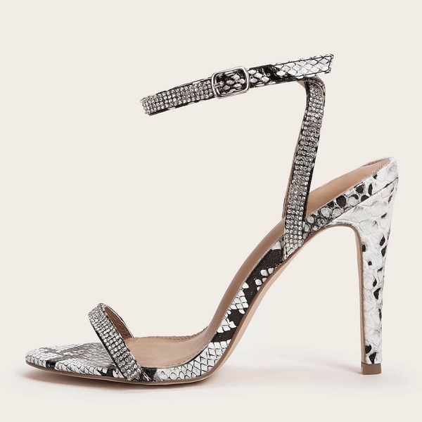 

Туфли на каблуках со стразами и змеиным принтом, Чёрнобелые