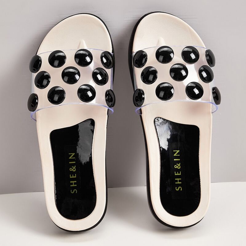 

Studded Decor Clear Sliders, Black