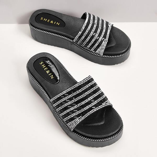 

Rhinestone Detail Wide Fit Sliders, Black