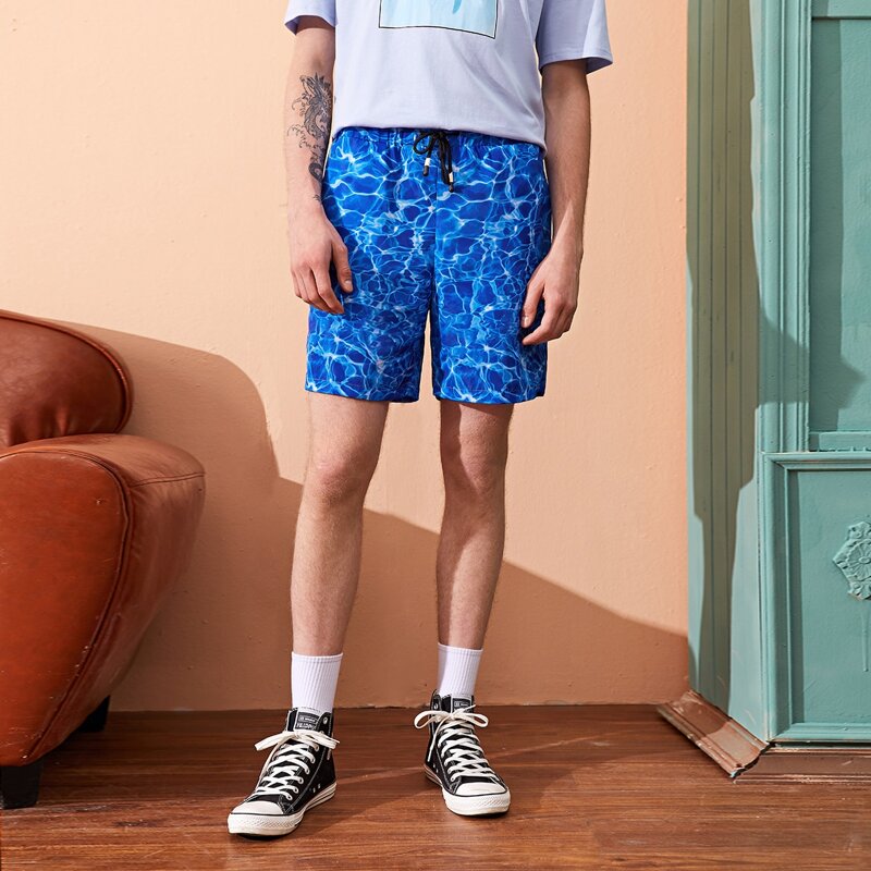 

Guys Pocket Drawstring Seawater Print Shorts, Blue