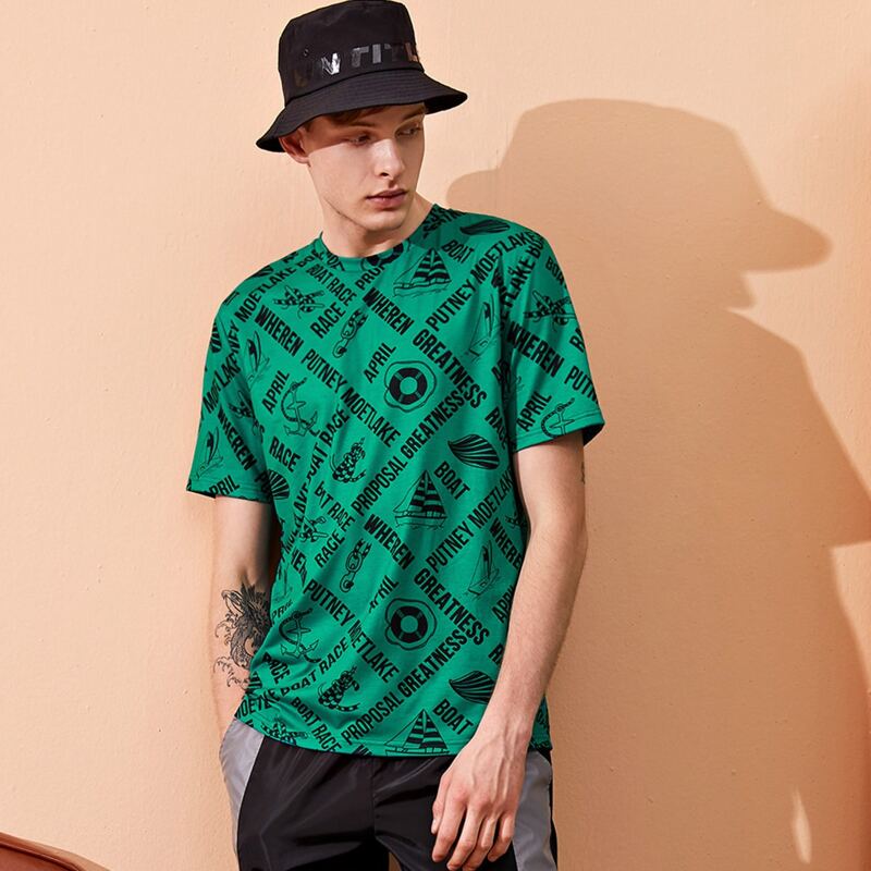 

Guys Slogan & Graphic Print Tee, Green