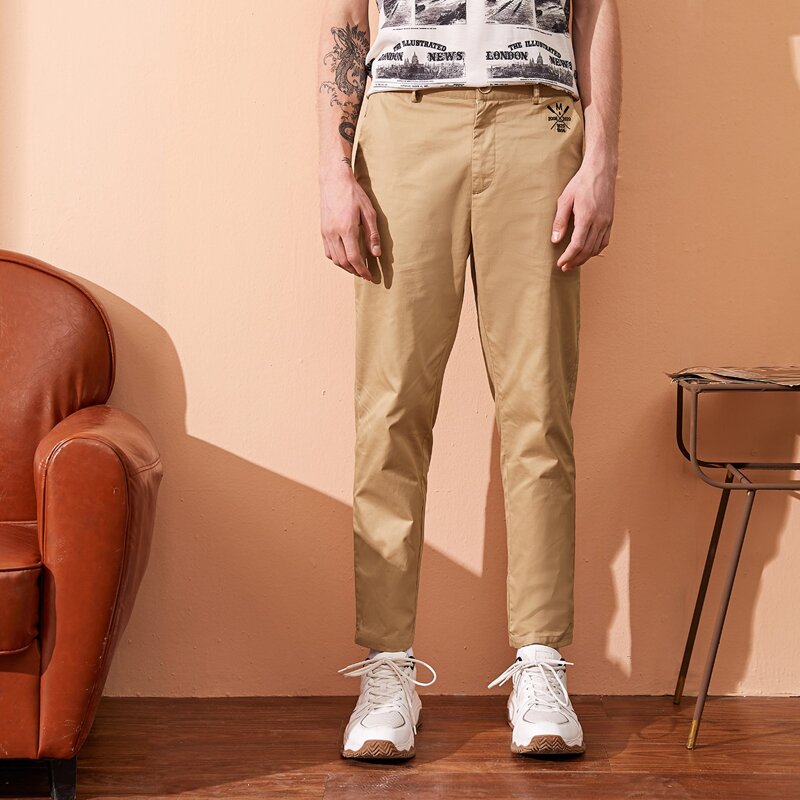 

Guys Embroidered Detail Cigarette Pants, Khaki