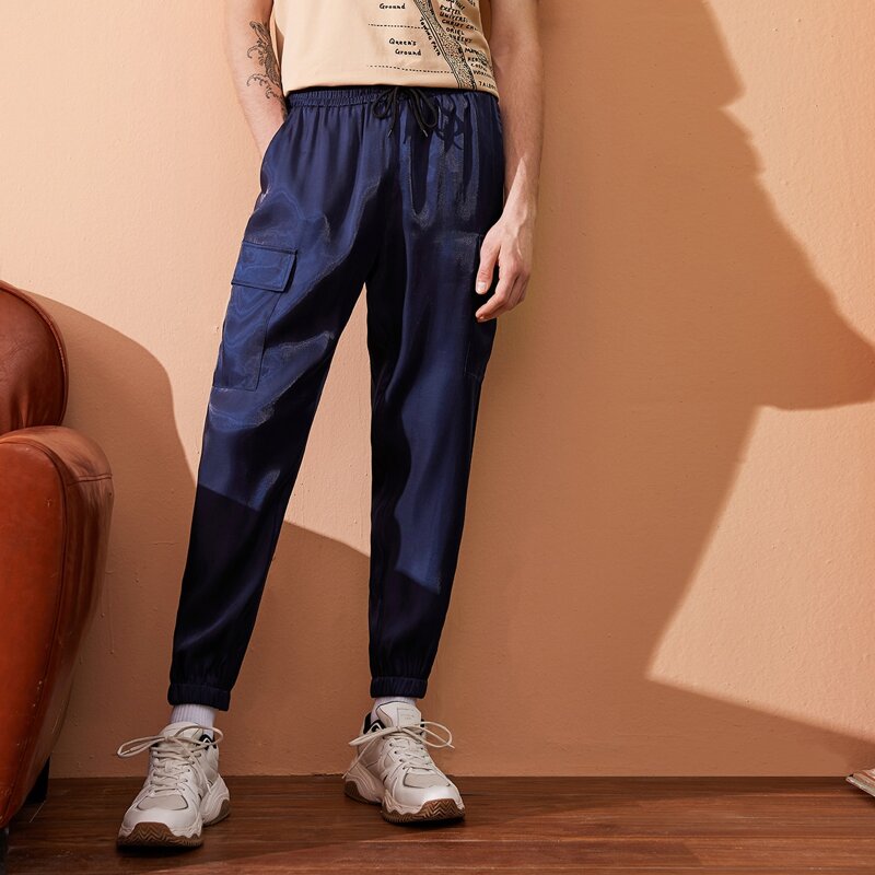 

Guys Pocket Drawstring Holographic Pants, Blue